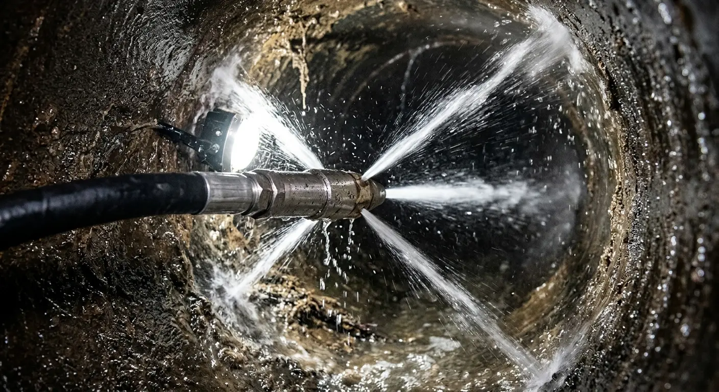 High-pressure hydro jetting nozzle cleaning sewer pipe for Trenchless Sewer Repair in Erlanger